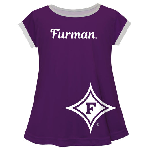 Furman Paladins Big Logo Purple Short Sleeve Girls Laurie Top by Vive La Fete