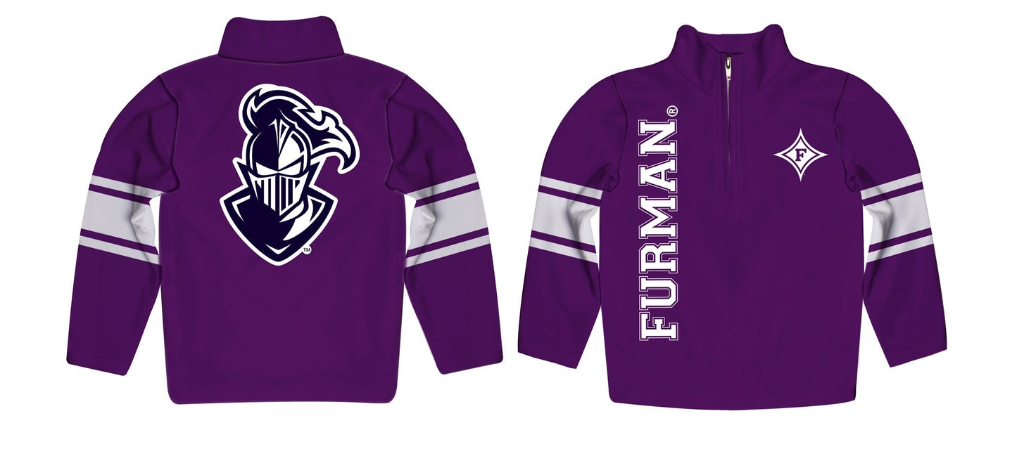 Furman Paladins Stripes Purple Long Sleeve Quarter Zip Sweatshirt by Vive La Fete
