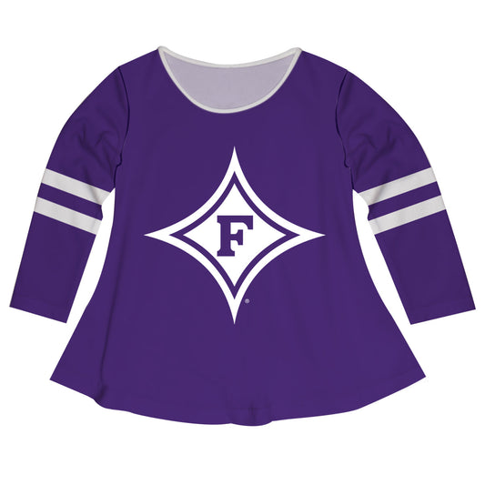 Furman Paladins Big Logo Purple Stripes Long Sleeve Girls Laurie Top by Vive La Fete