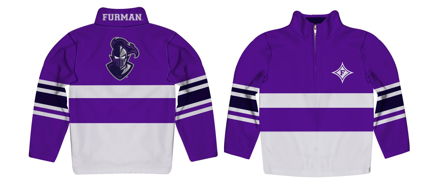 Furman Paladins Logo Stripes Purple Long Sleeve Quarter Zip Sweatshirt by Vive La Fete