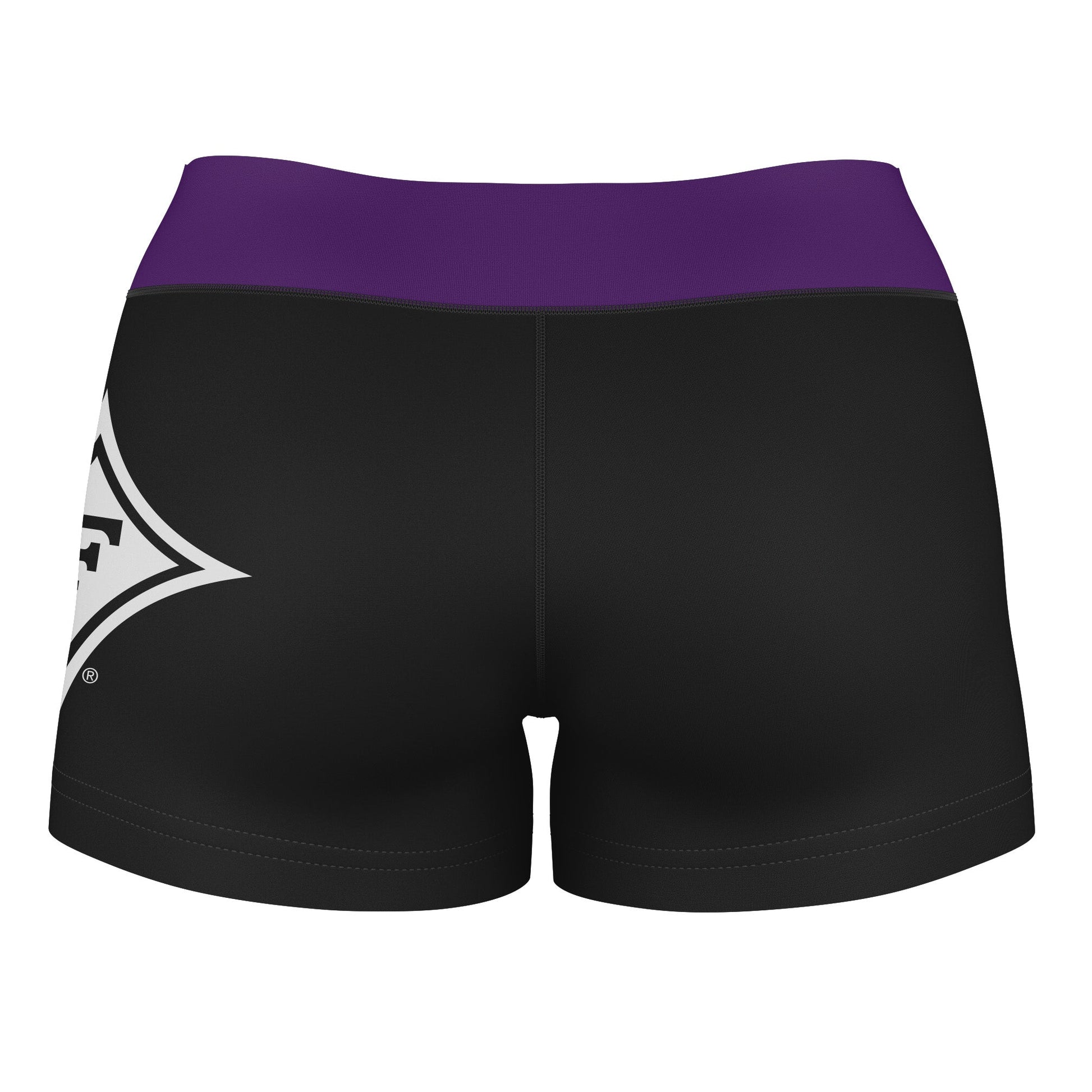 Furman Paladins Vive La Fete Logo on Thigh and Waistband Black & Purple Women Yoga Booty Workout Shorts 3.75 Inseam" - Vive La F̻te - Online Apparel Store