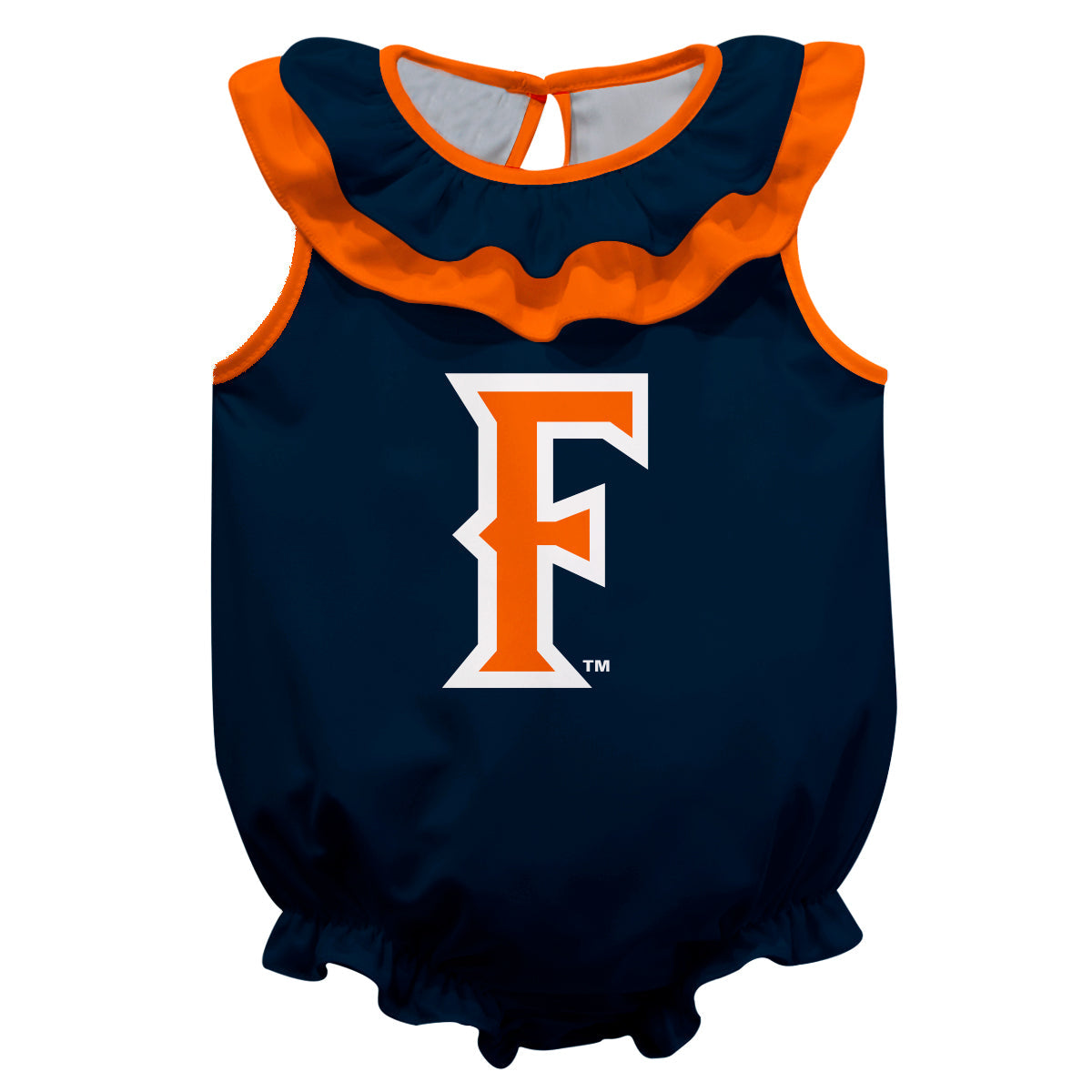 Cal State Fullerton Titans CSUF Navy Sleeveless Ruffle One Piece Jumpsuit Logo Bodysuit by Vive La Fete