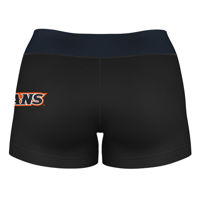 Cal State Fullerton Titans CSUF Logo on Thigh & Waistband Black & Navy Women Yoga Booty Workout Shorts 3.75 Inseam" - Vive La F̻te - Online Apparel Store