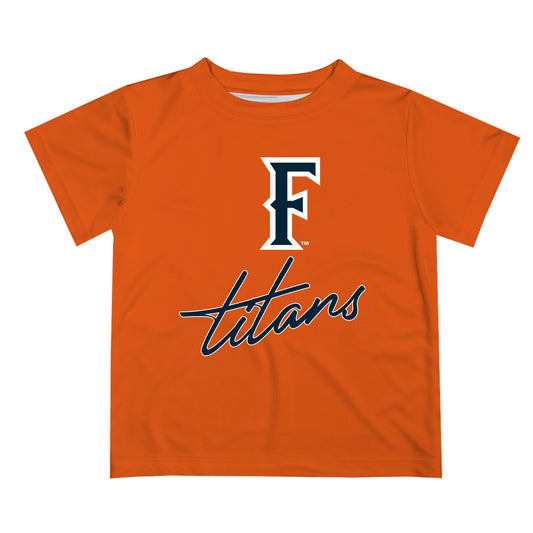 Cal State Fullerton Titans CSUF Vive La Fete Script V1 Orange Short Sleeve Tee Shirt