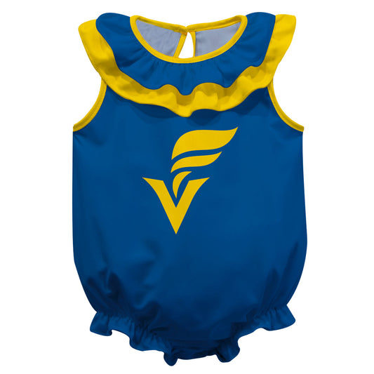 Fort Valley State Wildcats FVSU Blue Sleeveless Ruffle One Piece Jumpsuit Logo Bodysuit by Vive La Fete