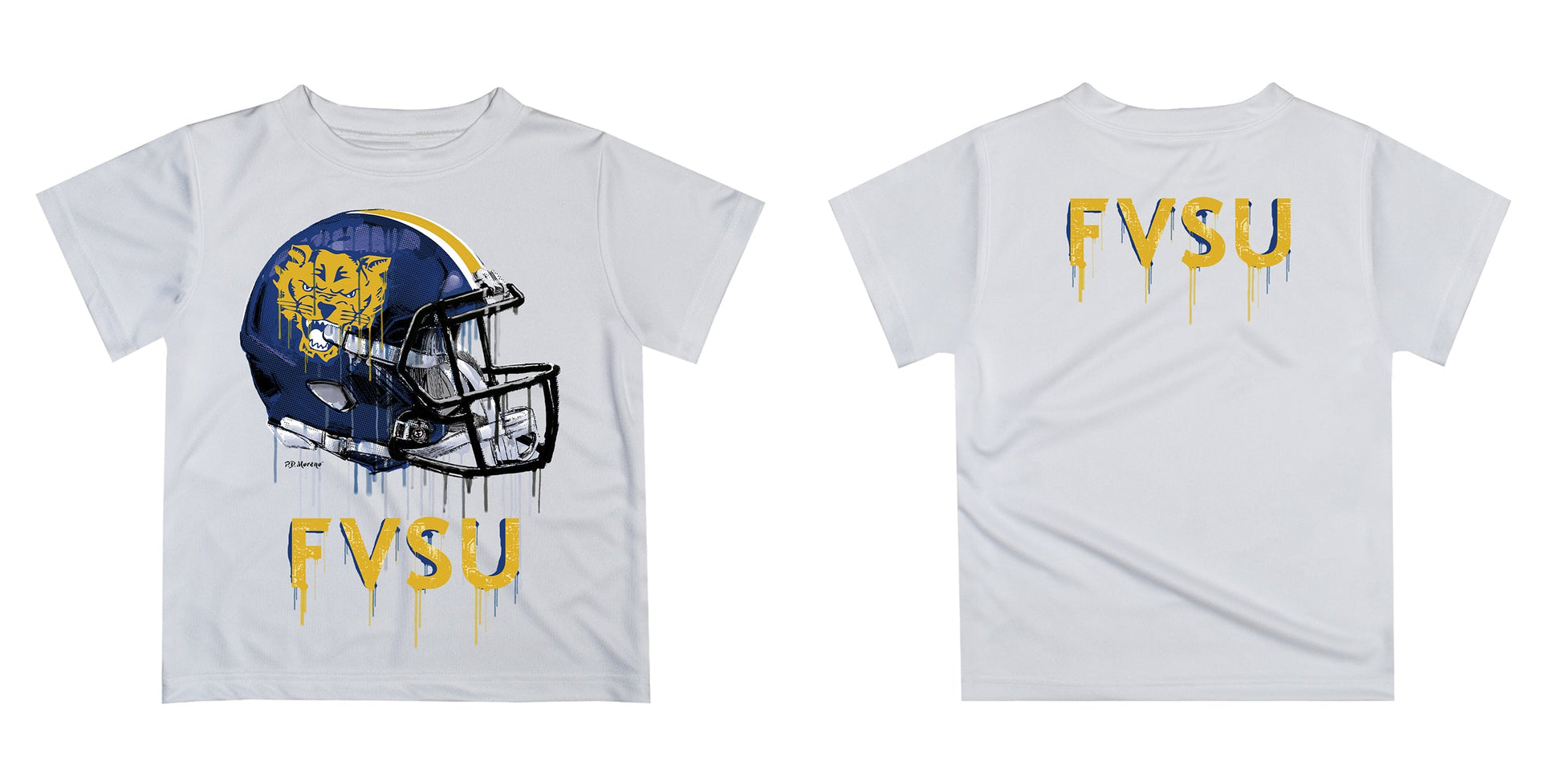 Fort Valley State Wildcats FVSU Original Dripping Football Helmet White T-Shirt by Vive La Fete