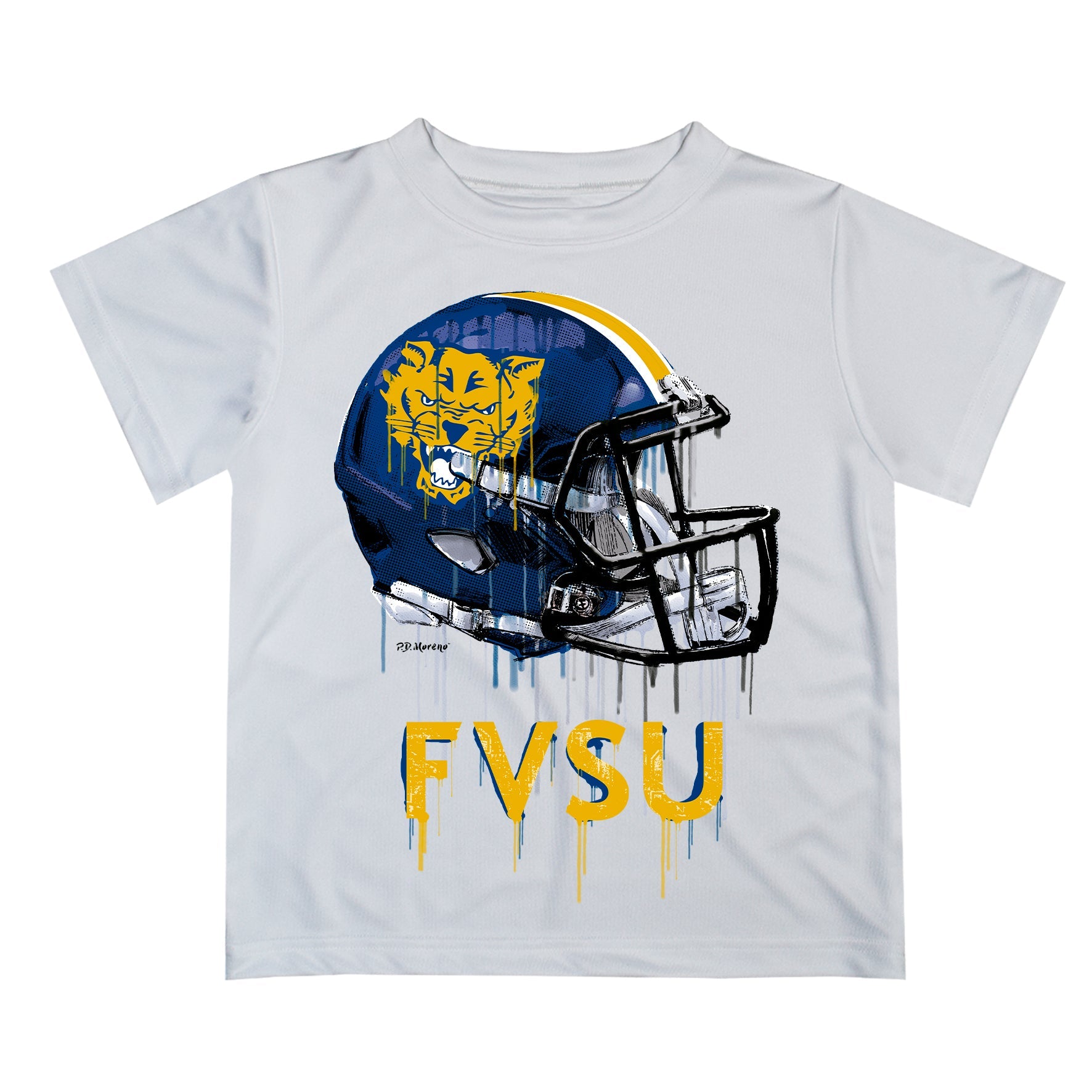 Fort Valley State Wildcats FVSU Original Dripping Football Helmet White T-Shirt by Vive La Fete