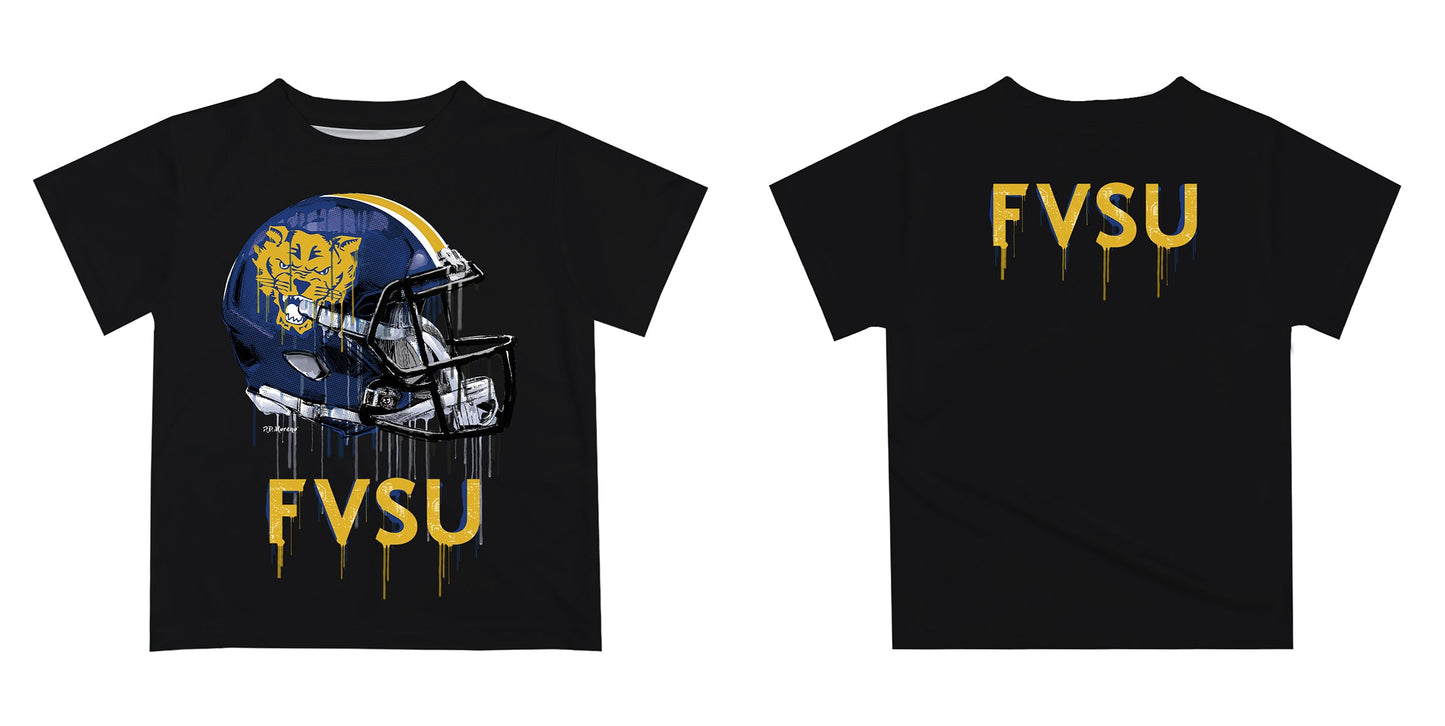 Fort Valley State Wildcats FVSU Original Dripping Football Helmet Black T-Shirt by Vive La Fete