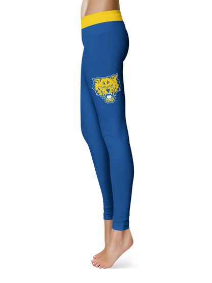 Fort Valley State Wildcats FVSU Vive La Fete Game Day Collegiate Logo on Thigh Blue Women Yoga Leggings 2.5 Waist Tights