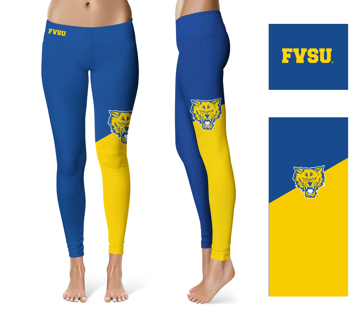 Fort Valley State Wildcats FVSU Vive La Fete Game Day Collegiate Leg Color Block Women Blue Gold Yoga Leggings