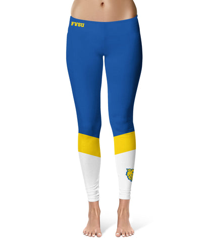 Fort Valley State Wildcats FVSU Vive La Fete Game Day Collegiate Ankle Color Block Women Blue White Yoga Leggings