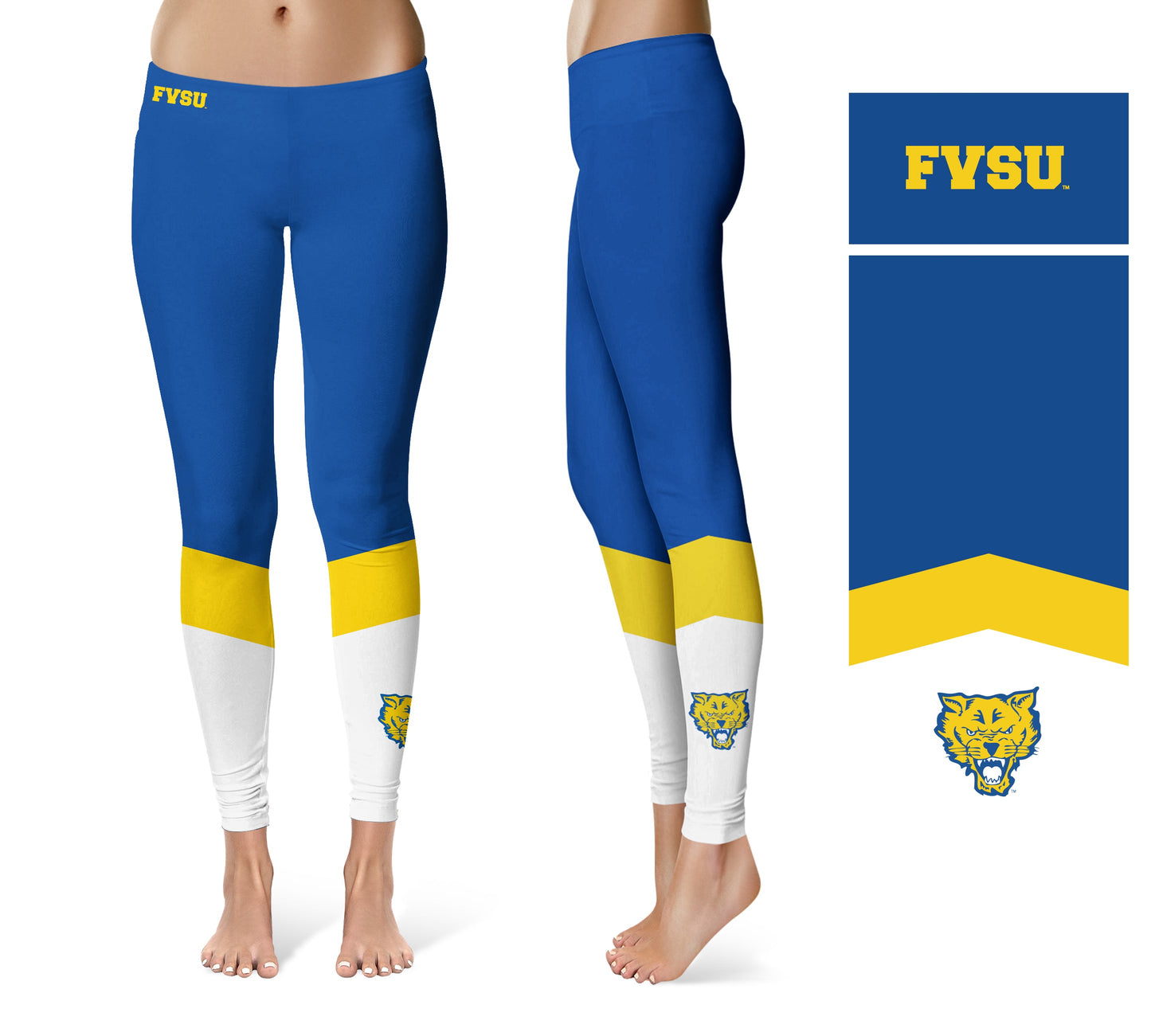 Fort Valley State Wildcats FVSU Vive La Fete Game Day Collegiate Ankle Color Block Women Blue White Yoga Leggings