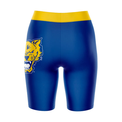 Fort Valley State Wildcats FVSU Vive La Fete Game Day Logo on Thigh and Waistband Blue & Gold Women Bike Short 9 Inseam