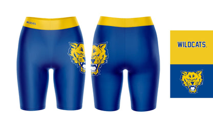 Fort Valley State Wildcats FVSU Vive La Fete Game Day Logo on Thigh and Waistband Blue & Gold Women Bike Short 9 Inseam