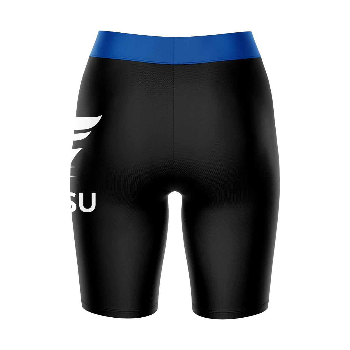 Fort Valley State Wildcats FVSU Vive La Fete Logo on Thigh and Waistband Black and Blue Women Bike Short 9 Inseam