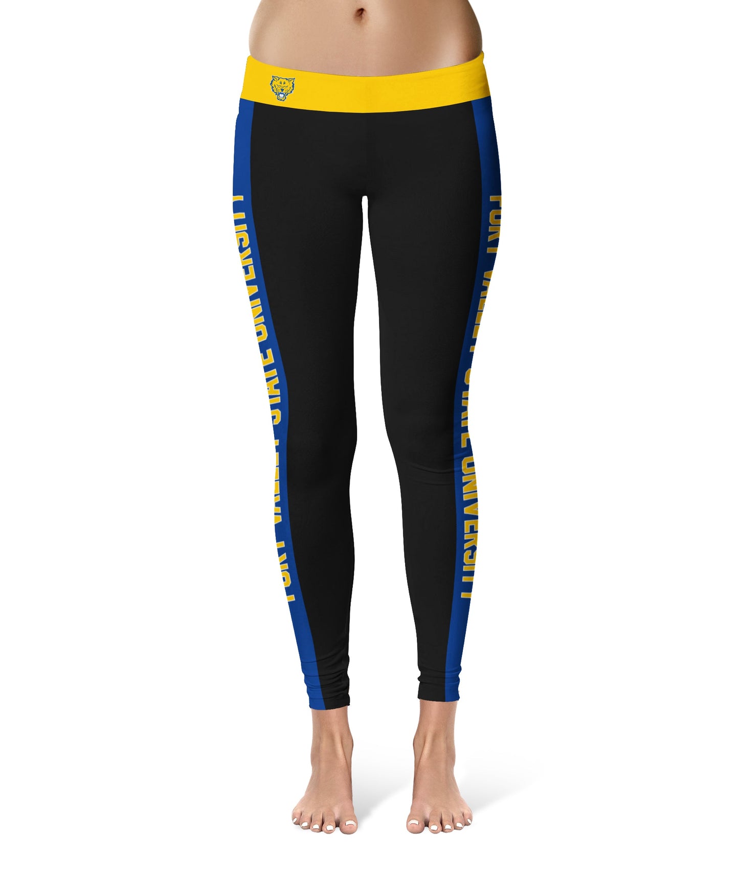 Fort Valley State Wildcats FVSU Vive La Fete Game Day Collegiate Blue Stripes Women Black Yoga Leggings 2 Waist Tights