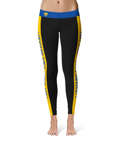 Fort Valley State Wildcats FVSU Vive La Fete Game Day Collegiate Gold Stripes Women Black Yoga Leggings 2 Waist Tights