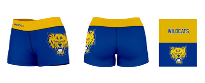 Fort Valley State Wildcats FVSU Logo on Thigh & Waistband  Blue Gold Women Yoga Booty Workout Shorts 3.75 Inseam - Vive La F̻te - Online Apparel Store