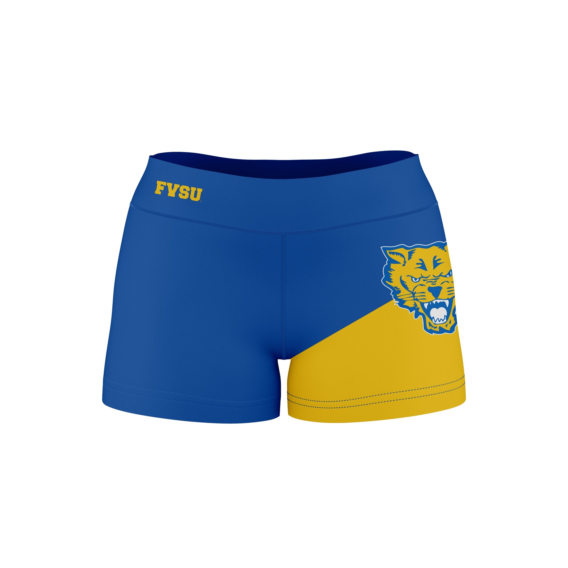 Fort Valley State Wildcats FVSU Vive La Fete Game Day Collegiate Leg Color Block Women Blue Gold Optimum Yoga Short