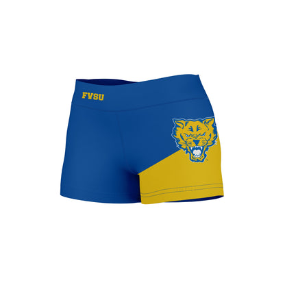 Fort Valley State Wildcats FVSU Vive La Fete Game Day Collegiate Leg Color Block Women Blue Gold Optimum Yoga Short - Vive La F̻te - Online Apparel Store