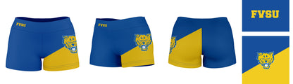 Fort Valley State Wildcats FVSU Vive La Fete Game Day Collegiate Leg Color Block Women Blue Gold Optimum Yoga Short - Vive La F̻te - Online Apparel Store