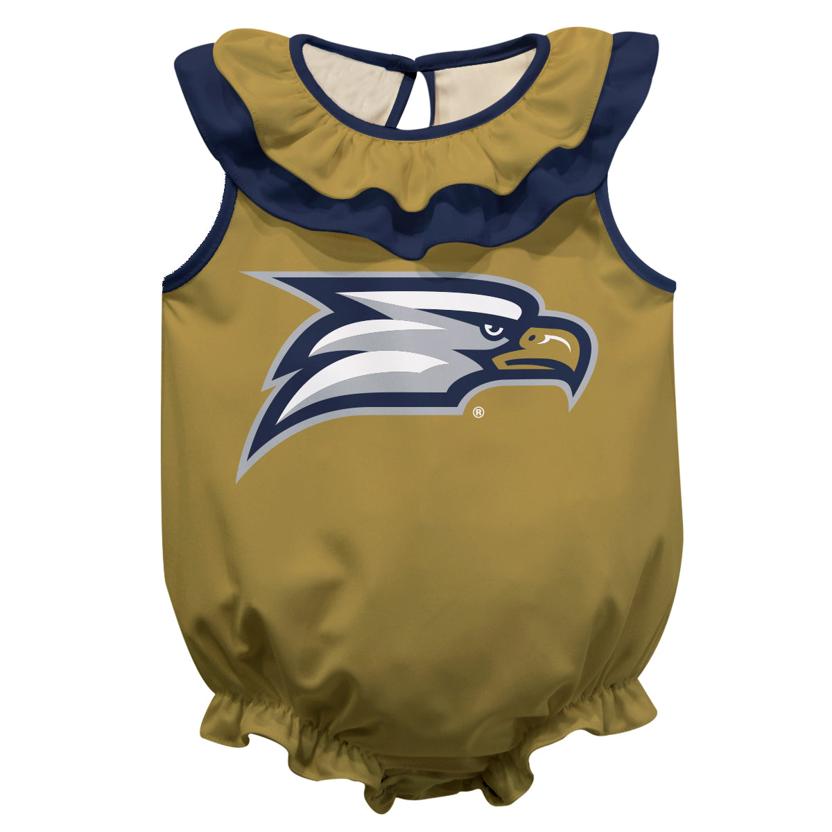 Georgia Southern Eagles Gold Sleeveless Ruffle One Piece Jumpsuit Logo Bodysuit by Vive La Fete