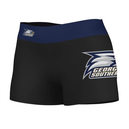 Georgia Southern Eagles Vive La Fete Logo on Thigh & Waistband Black & Navy Women Booty Workout Shorts 3.75 Inseam"