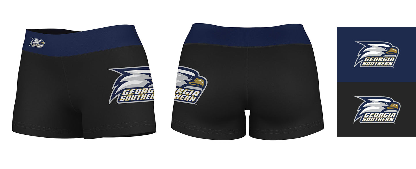 Georgia Southern Eagles Vive La Fete Logo on Thigh & Waistband Black & Navy Women Booty Workout Shorts 3.75 Inseam" - Vive La F̻te - Online Apparel Store