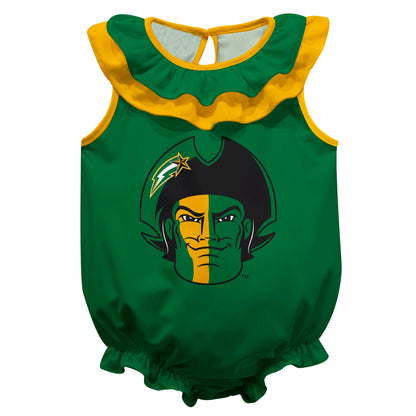 George Mason Patriots Green Sleeveless Ruffle One Piece Jumpsuit Logo Bodysuit by Vive La Fete