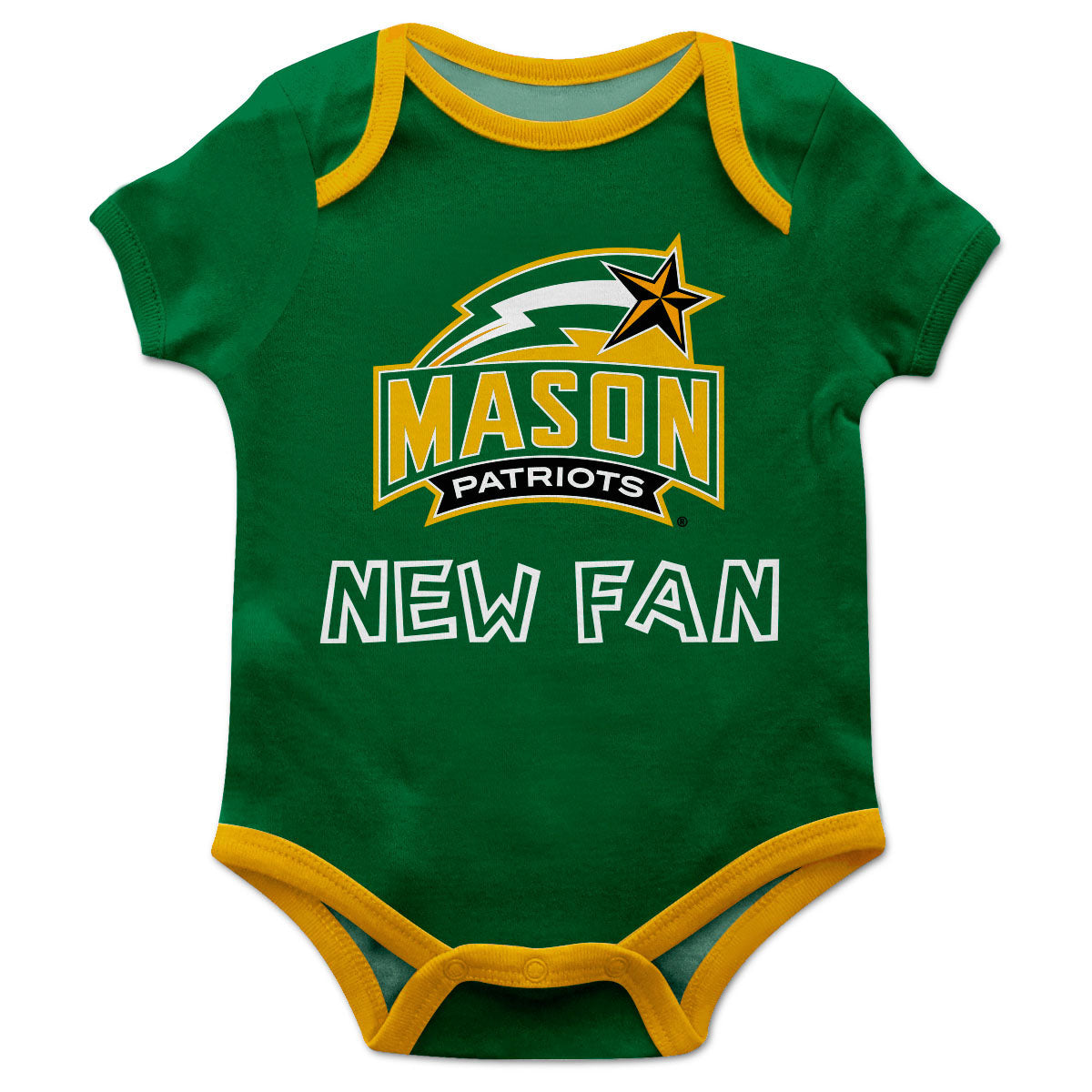 George Mason Patriots Infant Game Day Green Short Sleeve One Piece Jumpsuit New Fan Logo and Name Bodysuit by Vive La Fete