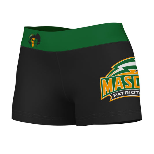 George Mason Patriots Vive La Fete Logo on Thigh & Waistband Black & Green Women Yoga Booty Workout Shorts 3.75 Inseam"
