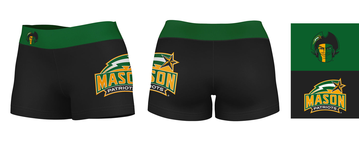 George Mason Patriots Vive La Fete Logo on Thigh & Waistband Black & Green Women Yoga Booty Workout Shorts 3.75 Inseam" - Vive La F̻te - Online Apparel Store