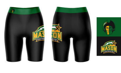 George Mason Patriots Vive La Fete Game Day Logo on Thigh and Waistband Black and Green Women Bike Short 9 Inseam"