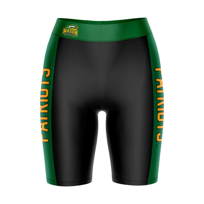 George Mason Patriots Vive La Fete Game Day Logo on Waistband and Green Stripes Black Women Bike Short 9 Inseam"