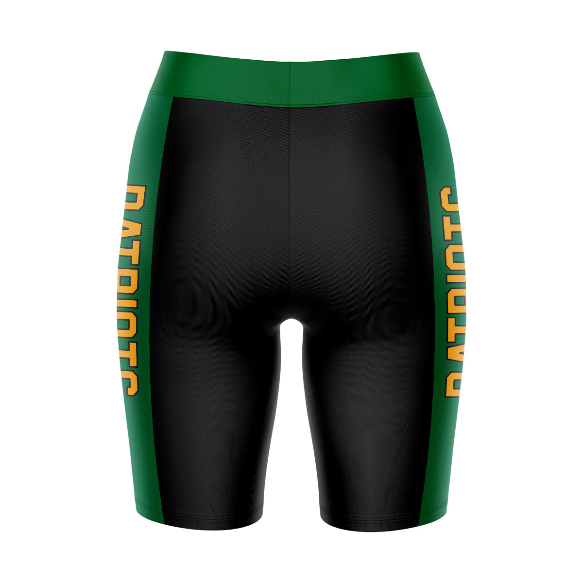 George Mason Patriots Vive La Fete Game Day Logo on Waistband and Green Stripes Black Women Bike Short 9 Inseam"