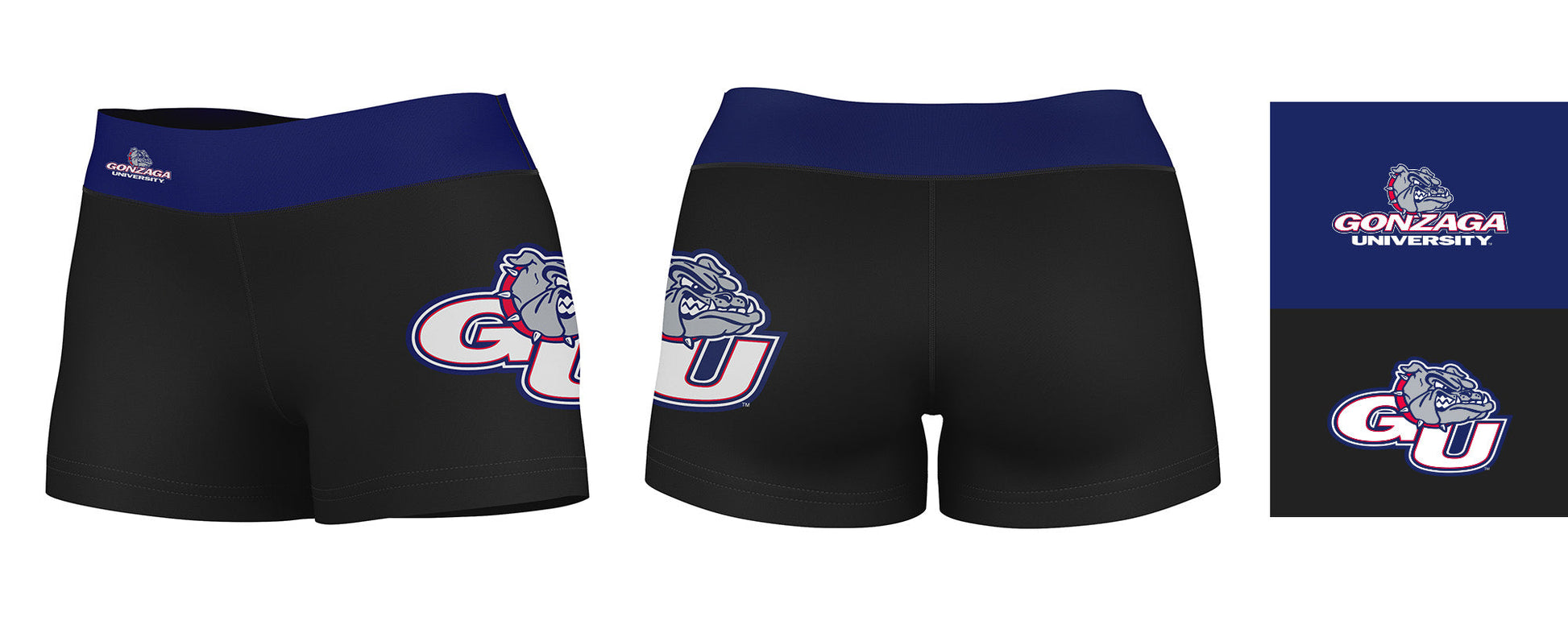 Gonzaga Bulldogs Zags GU Vive La Fete Logo on Thigh & Waistband Black & Blue Women Booty Workout Shorts 3.75 Inseam" - Vive La F̻te - Online Apparel Store