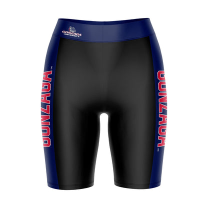 Gonzaga Bulldogs Zags GU Vive La Fete Game Day Logo on Waistband and Navy Stripes Black Women Bike Short 9 Inseam