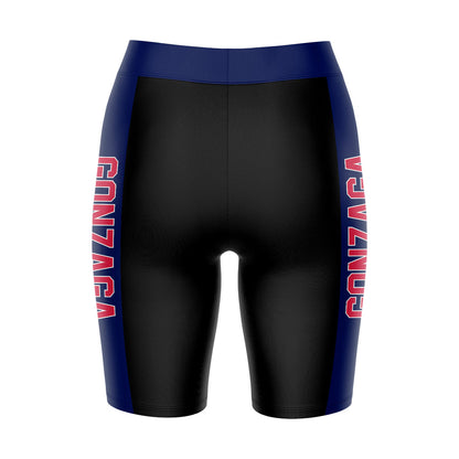 Gonzaga Bulldogs Zags GU Vive La Fete Game Day Logo on Waistband and Navy Stripes Black Women Bike Short 9 Inseam