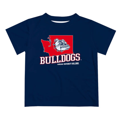 Gonzaga University Bulldogs Zags GU Vive La Fete State Map Blue Short Sleeve Tee Shirt