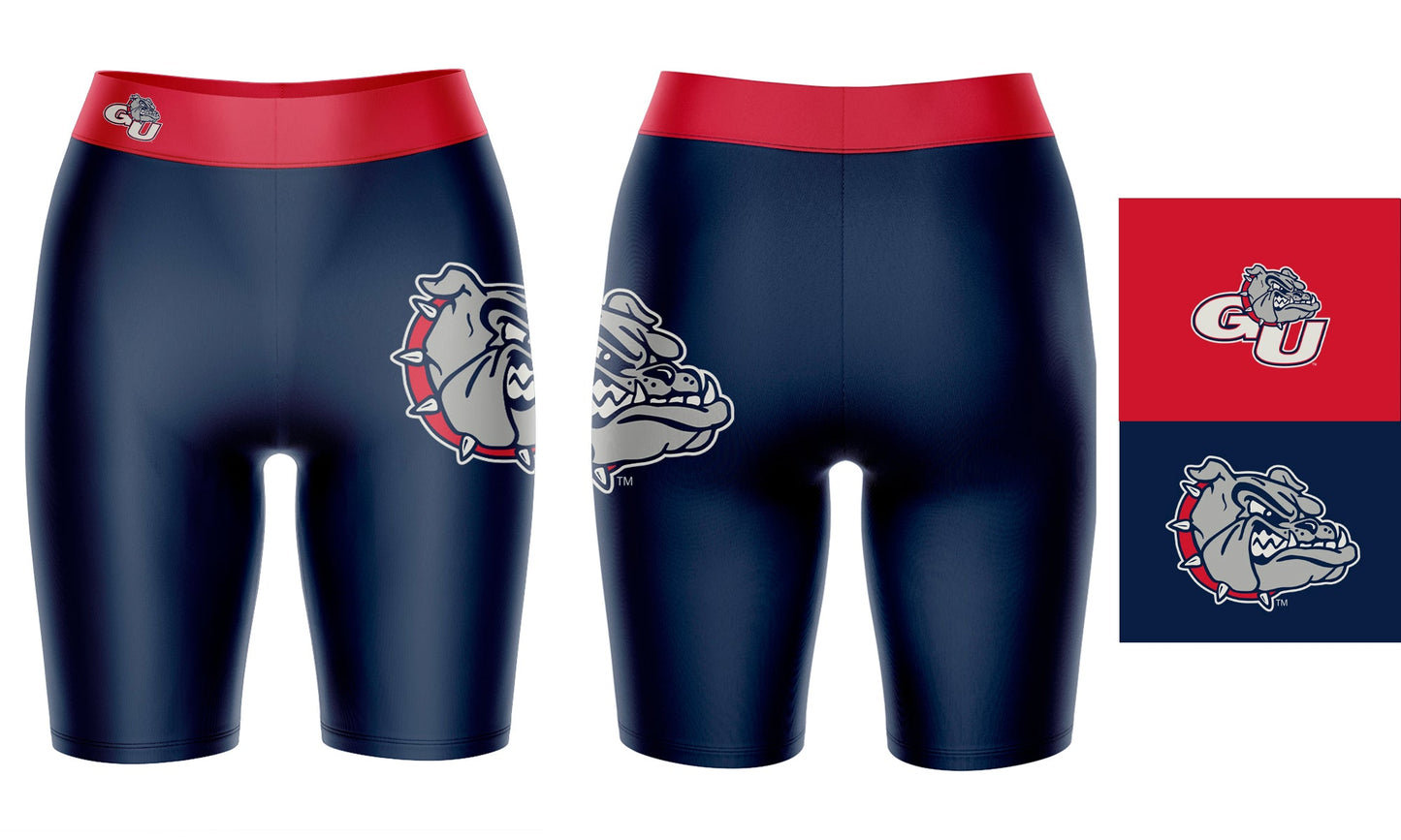 Gonzaga Bulldogs Zags GU Vive La Fete Game Day Logo on Thigh and Waistband Blue and Red Women Bike Short 9 Inseam