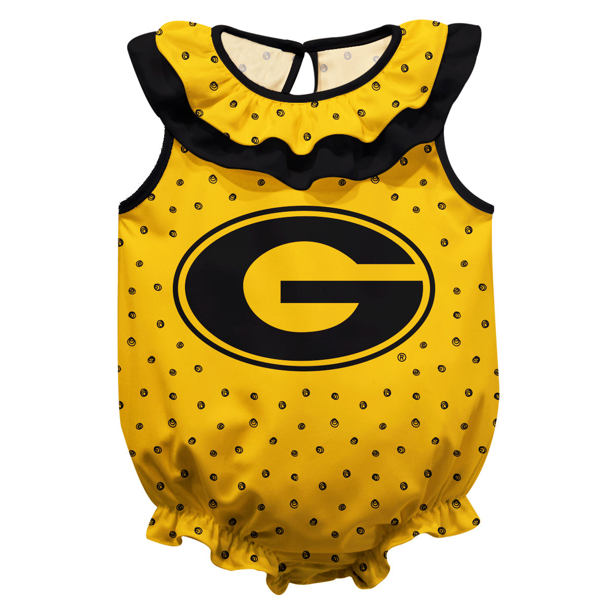 Grambling State Tigers GSU Swirls Gold Sleeveless Ruffle One Piece Jumpsuit Logo Bodysuit by Vive La Fete