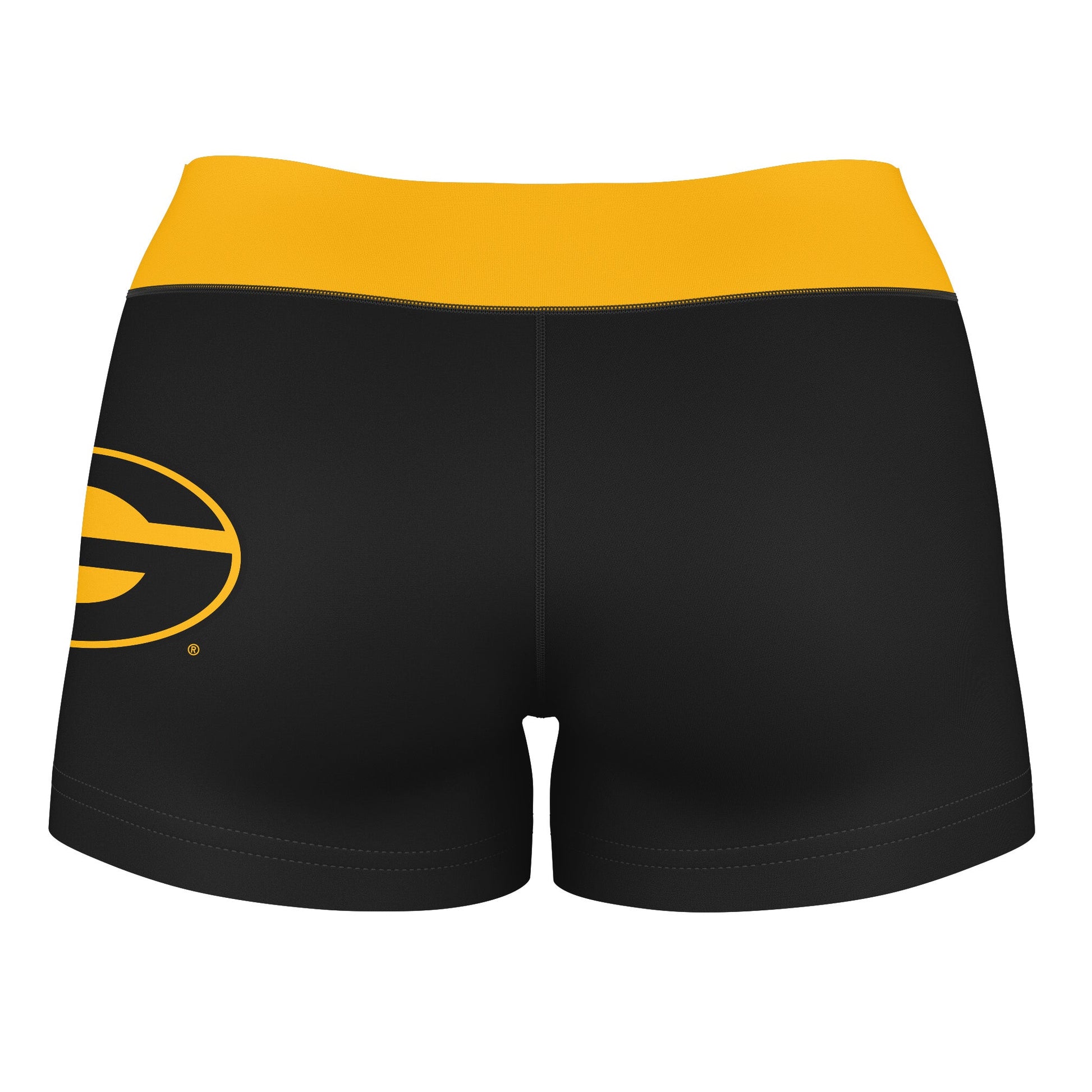 Grambling State Tigers GSU Vive La Fete Logo on Thigh and Waistband Black & Gold Women Booty Workout Shorts 3.75 Inseam" - Vive La F̻te - Online Apparel Store