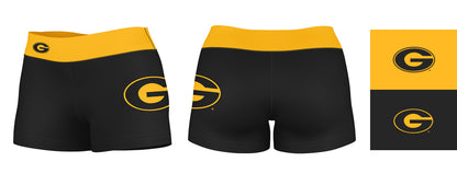 Grambling State Tigers GSU Vive La Fete Logo on Thigh and Waistband Black & Gold Women Booty Workout Shorts 3.75 Inseam" - Vive La F̻te - Online Apparel Store