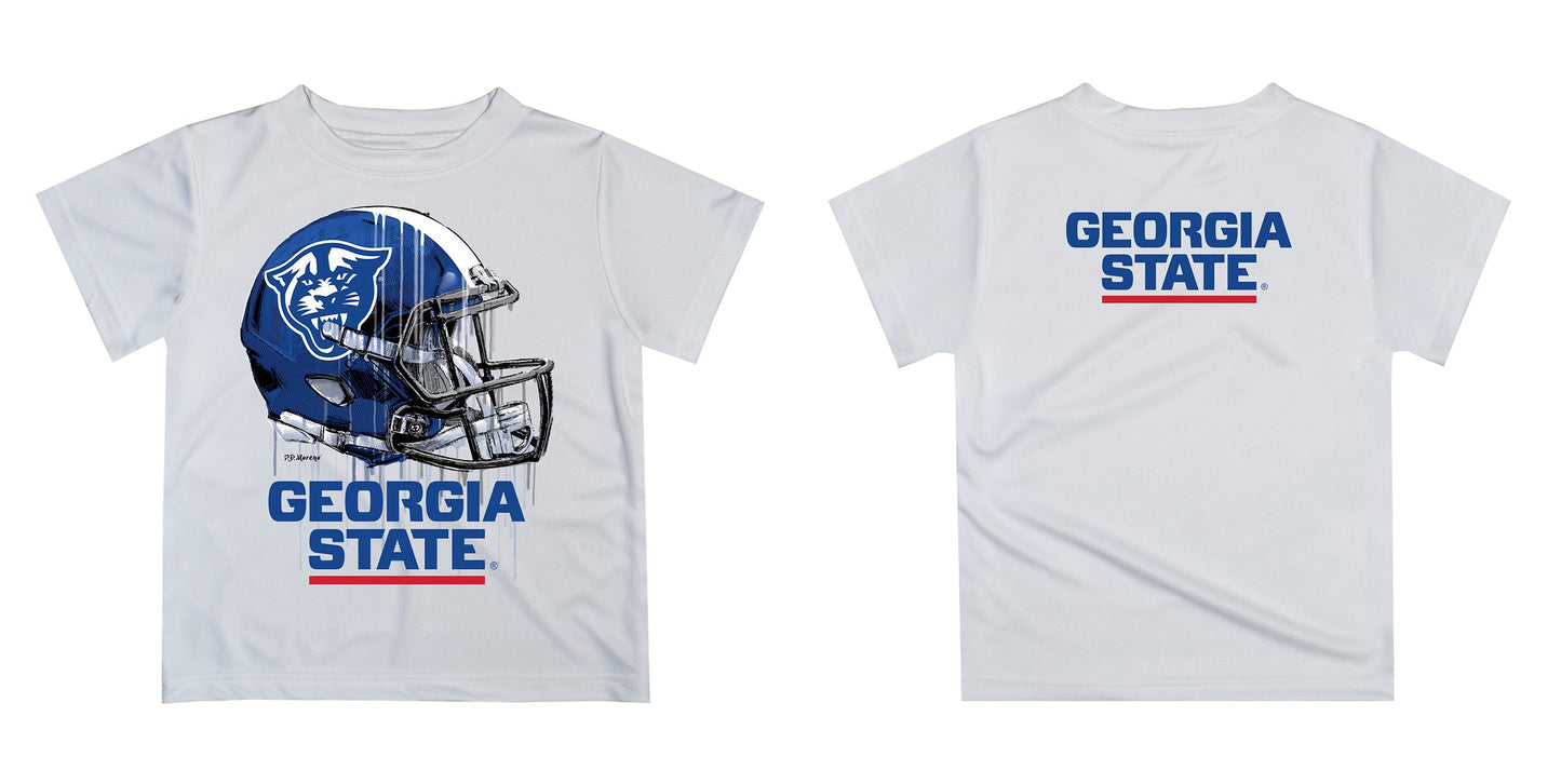 Georgia State Panthers Original Dripping Football Helmet White T-Shirt by Vive La Fete