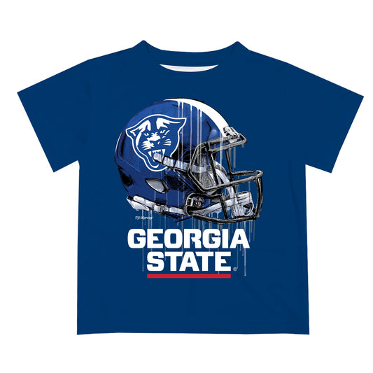 Georgia State Panthers Original Dripping Football Helmet Blue T-Shirt by Vive La Fete