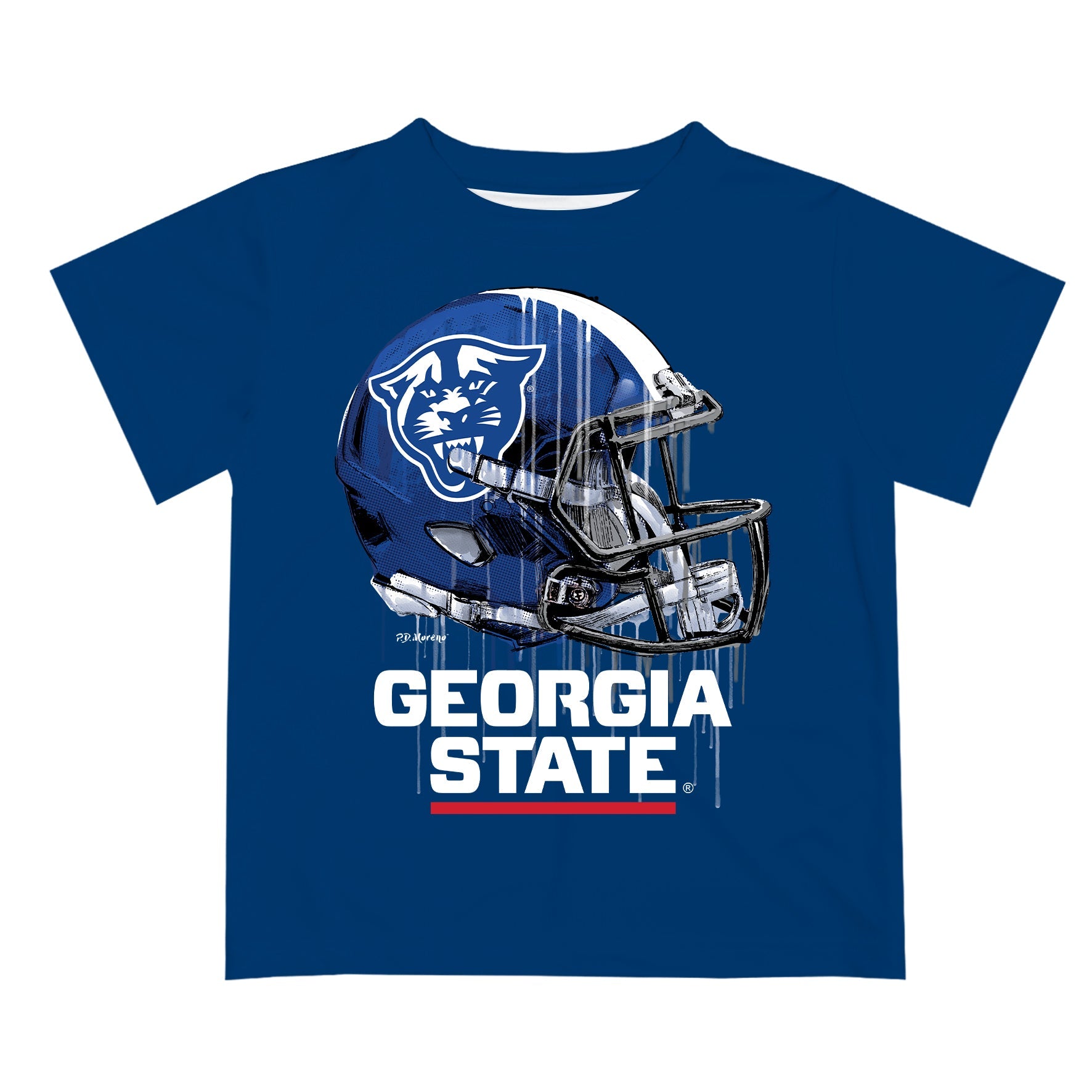 Georgia State Panthers Original Dripping Football Helmet Blue T-Shirt by Vive La Fete