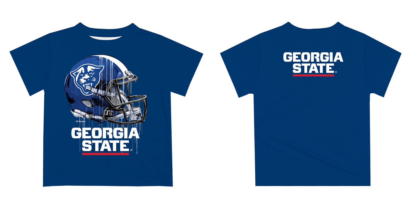 Georgia State Panthers Original Dripping Football Helmet Blue T-Shirt by Vive La Fete