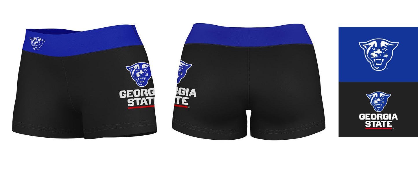 Georgia State Panthers Vive La Fete Logo on Thigh & Waistband Black & Blue Women Yoga Booty Workout Shorts 3.75 Inseam" - Vive La F̻te - Online Apparel Store