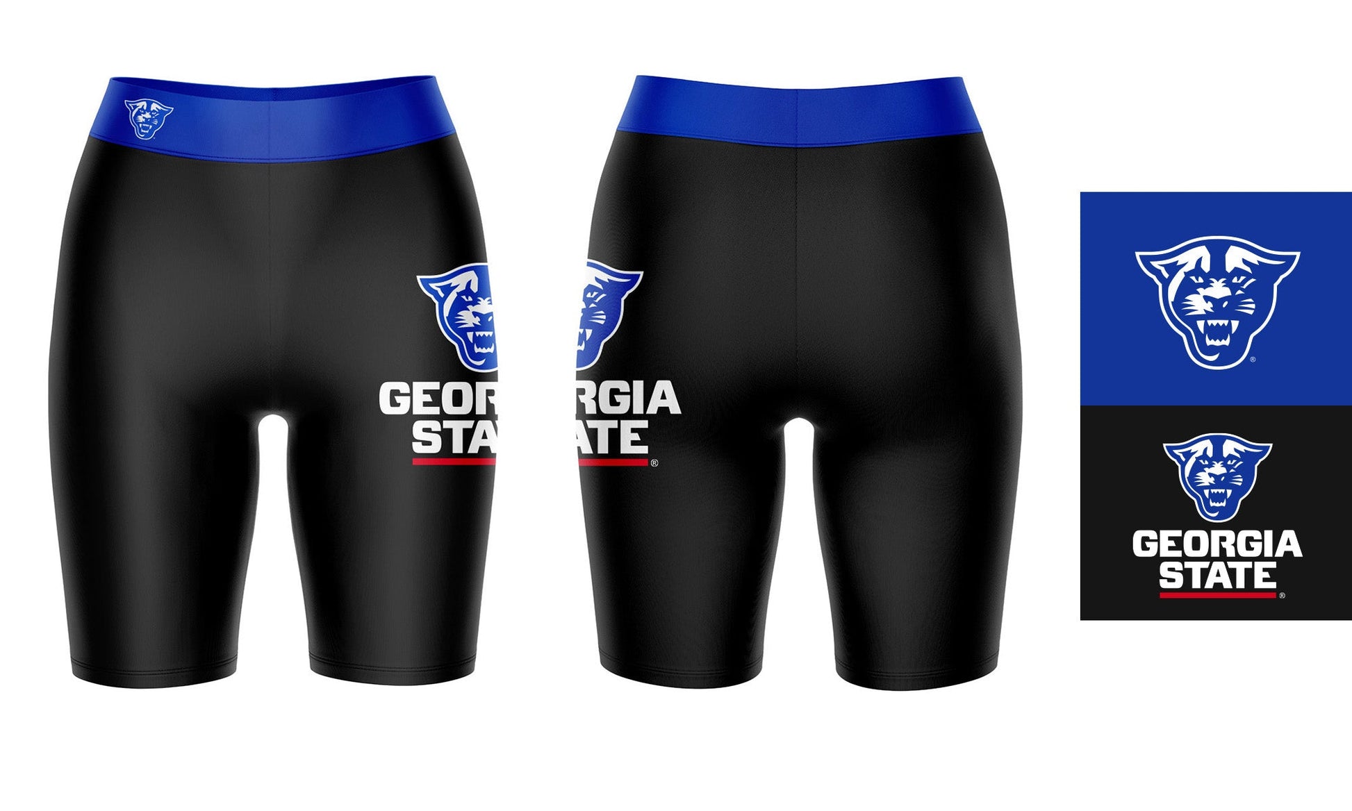 Georgia State Panthers Vive La Fete Game Day Logo on Thigh and Waistband Black and Blue Women Bike Short 9 Inseam"
