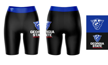 Georgia State Panthers Vive La Fete Game Day Logo on Thigh and Waistband Black and Blue Women Bike Short 9 Inseam"